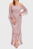 hulianfu Celebrities Elegant Solid Lace Off the Shoulder Irregular Dress Plus Size Dresses