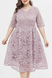 hulianfu Elegant Solid Lace V Neck A Line Plus Size Dresses
