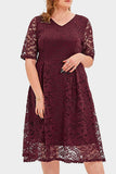 hulianfu Elegant Solid Lace V Neck A Line Plus Size Dresses
