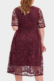 hulianfu Elegant Solid Lace V Neck A Line Plus Size Dresses