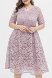 hulianfu Elegant Solid Lace V Neck A Line Plus Size Dresses
