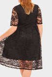 hulianfu Elegant Solid Lace V Neck A Line Plus Size Dresses