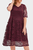 hulianfu Elegant Solid Lace V Neck A Line Plus Size Dresses
