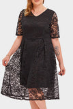 hulianfu Elegant Solid Lace V Neck A Line Plus Size Dresses