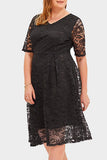 hulianfu Elegant Solid Lace V Neck A Line Plus Size Dresses