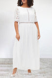 hulianfu Elegant Solid Lace O Neck A Line Plus Size Dresses
