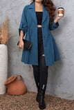 hulianfu Casual Solid Frenulum Turn-back Collar Plus Size Overcoat