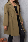 hulianfu Casual Solid Frenulum Turn-back Collar Plus Size Overcoat