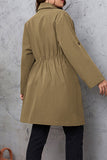 hulianfu Casual Solid Frenulum Turn-back Collar Plus Size Overcoat