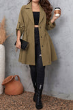 hulianfu Casual Solid Frenulum Turn-back Collar Plus Size Overcoat