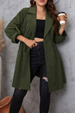 hulianfu Casual Solid Frenulum Turn-back Collar Plus Size Overcoat