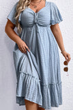 hulianfu Elegant Solid Fold V Neck Waist Skirt Plus Size Dresses