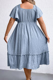 hulianfu Elegant Solid Fold V Neck Waist Skirt Plus Size Dresses
