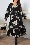 hulianfu Elegant Floral Bandage V Neck A Line Plus Size Dresses