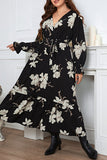 hulianfu Elegant Floral Bandage V Neck A Line Plus Size Dresses