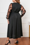 hulianfu British Style Elegant Solid Bandage See-through V Neck A Line Plus Size Dresses