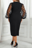 hulianfu Elegant Solid See-through Slit V Neck A Line Plus Size Dresses