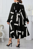 hulianfu Elegant Geometric Bandage Printing V Neck A Line Plus Size Dresses