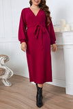 hulianfu Elegant Solid Bandage V Neck A Line Plus Size Dresses