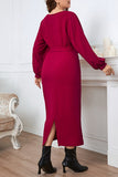 hulianfu Elegant Solid Bandage V Neck A Line Plus Size Dresses
