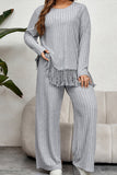hulianfu Casual Simplicity Solid Tassel Asymmetrical O Neck Plus Size Two Pieces
