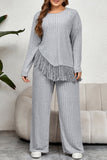 hulianfu Casual Simplicity Solid Tassel Asymmetrical O Neck Plus Size Two Pieces