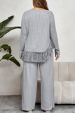 hulianfu Casual Simplicity Solid Tassel Asymmetrical O Neck Plus Size Two Pieces