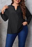 hulianfu Casual Striped Patchwork O Neck Plus Size Tops
