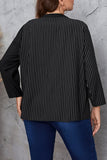 hulianfu Casual Striped Patchwork O Neck Plus Size Tops