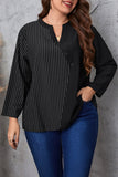 hulianfu Casual Striped Patchwork O Neck Plus Size Tops