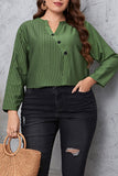 hulianfu Casual Striped Patchwork O Neck Plus Size Tops