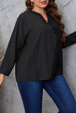 hulianfu Casual Striped Patchwork O Neck Plus Size Tops