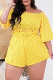 hulianfu Casual Polka Dot Frenulum Printing Off the Shoulder Plus Size Two Pieces
