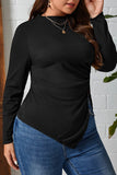 hulianfu Casual Solid Asymmetrical O Neck Plus Size Tops