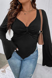 hulianfu Sexy Simplicity Solid Asymmetrical V Neck Plus Size Tops