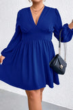 hulianfu Sexy Solid Fold V Neck Waist Skirt Plus Size Dresses