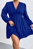 hulianfu Sexy Solid Fold V Neck Waist Skirt Plus Size Dresses