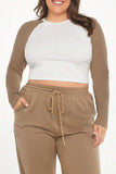 hulianfu Casual Color Block Contrast O Neck Plus Size Tops