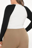 hulianfu Casual Color Block Contrast O Neck Plus Size Tops