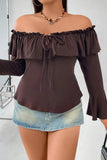hulianfu Sexy Solid Flounce Off the Shoulder Plus Size Tops