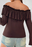 hulianfu Sexy Solid Flounce Off the Shoulder Plus Size Tops