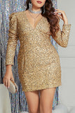hulianfu Sexy Solid Sequins V Neck A Line Plus Size Dresses