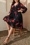 hulianfu Elegant Floral Bandage V Neck A Line Plus Size Dresses