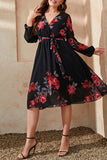 hulianfu Elegant Floral Bandage V Neck A Line Plus Size Dresses