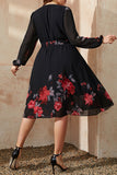 hulianfu Elegant Floral Bandage V Neck A Line Plus Size Dresses