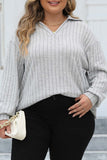 hulianfu Casual Solid Basic V Neck Plus Size Tops