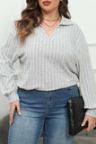 hulianfu Casual Solid Basic V Neck Plus Size Tops
