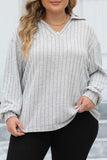hulianfu Casual Solid Basic V Neck Plus Size Tops