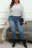 hulianfu Casual Solid Basic V Neck Plus Size Tops