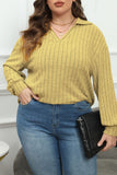 hulianfu Casual Solid Basic V Neck Plus Size Tops